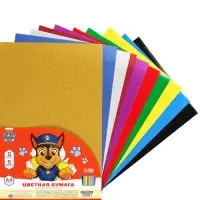 Бумага цветная самоклеящаяся, с блёстками, А4, 10 листов, 10 цветов, мелованная, односторонняя, в пакете, 80 г/м&sup2;, Щенячий патруль