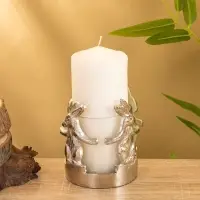 Подсвечник со стеклом "Влюбленные зайцы" алюминий 8,5х8,5х9 см