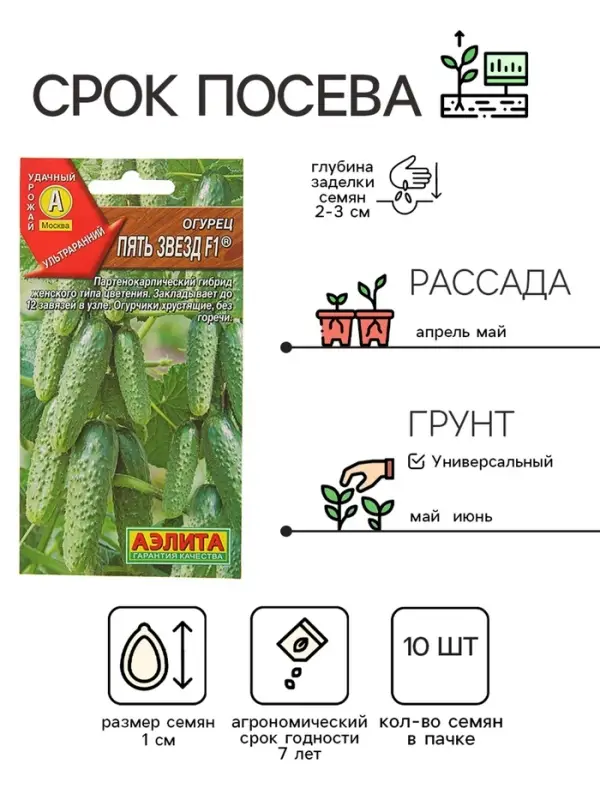 Семена Огурец &laquo;Пять звезд F1&raquo;, ультраранний, партенокарпический, 10 шт.
