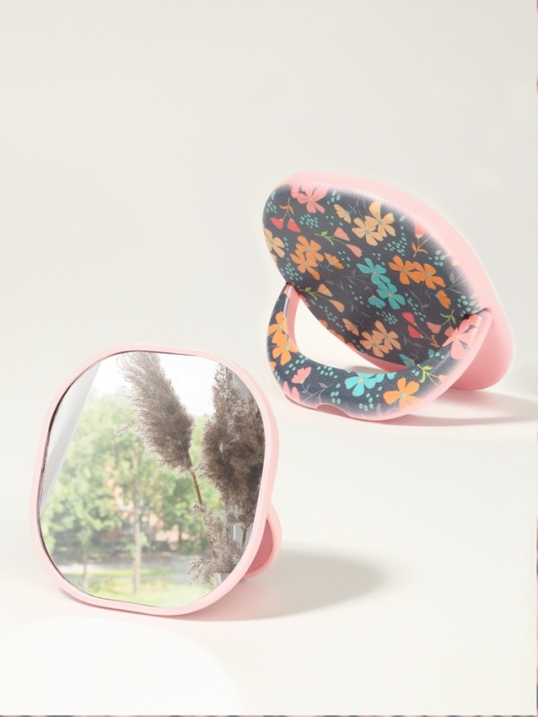 Зеркало карманное &laquo;Узор&raquo;, с подставкой, 8 &times; 8 см, цвет чёрный