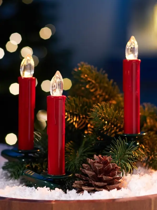 Светодиодные &laquo;Свечи на прищепках красные&raquo; 11 см, набор 10 шт, 10 LED, от батареек ААх10, пульт, свечение тёплое белое