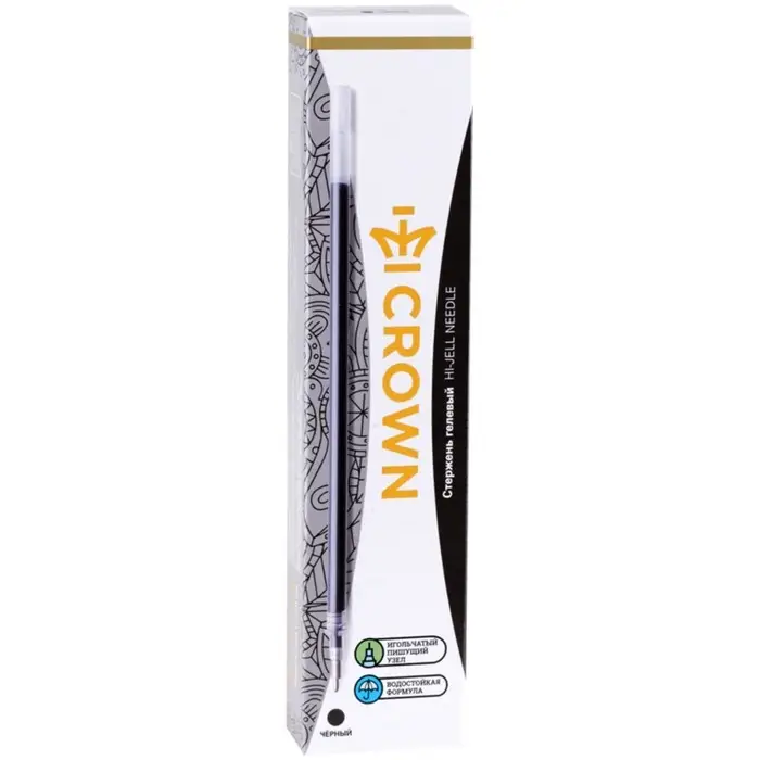 Стержень гелевый 0,7 мм, Crown "Hi-Jell Needle" черный, 138мм, игольчатый