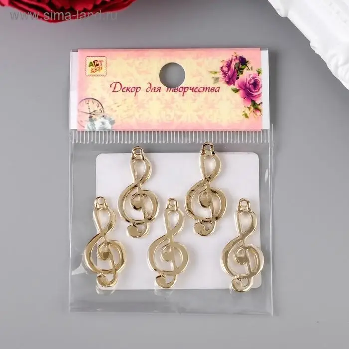 Металлический элемент, декоративная подвеска &laquo;Арт Узор. Скрипичный ключ&raquo;, золото, 2.9&times;1.3 см