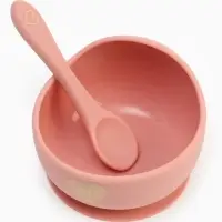 Тарелка детская на присоске и ложка, розовый, Mum&Baby