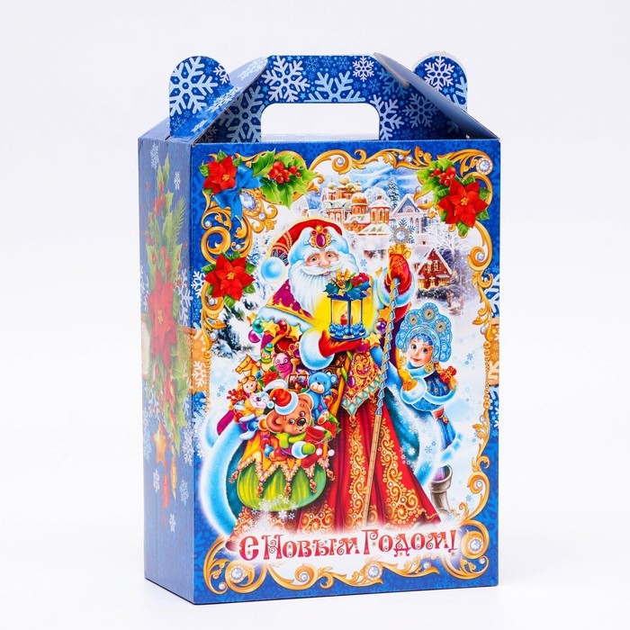 Новый год. Подарочная коробка новогодняя Ярмарка синий 18,5 х 10 х 30,5 см.