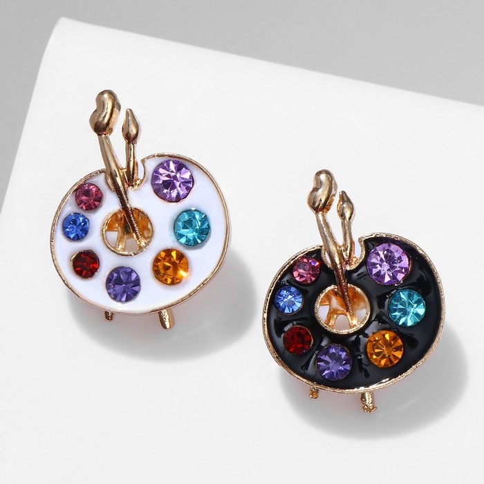 Брошь &laquo;Палитра&raquo; с кисточками, цвет МИКС в золоте (неделимая фасовка 12 шт., цена за шт.)