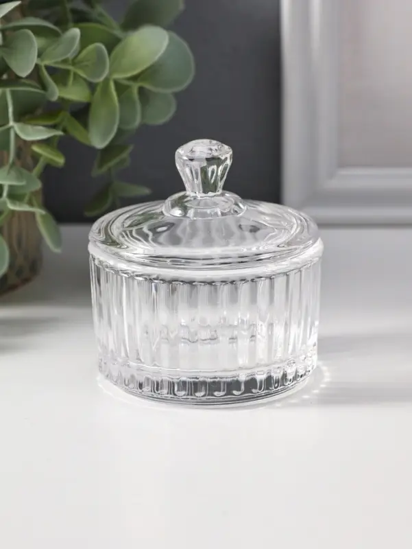 Шкатулка стекло "Полосы и бриллиант" прозрачная 6,5х6,5х7 см