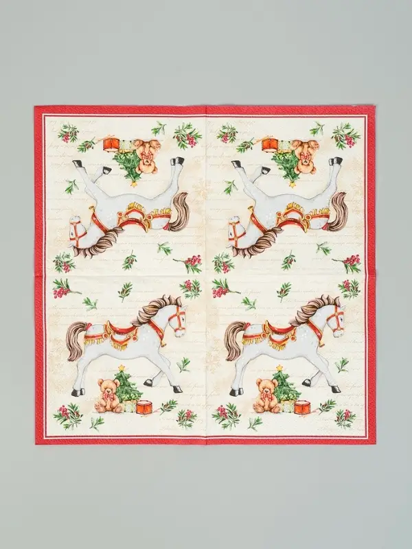 Салфетки бумажные трёхслойные &laquo;Новогодняя лошадка. кремовый фон&raquo;, 24х24, 25 шт