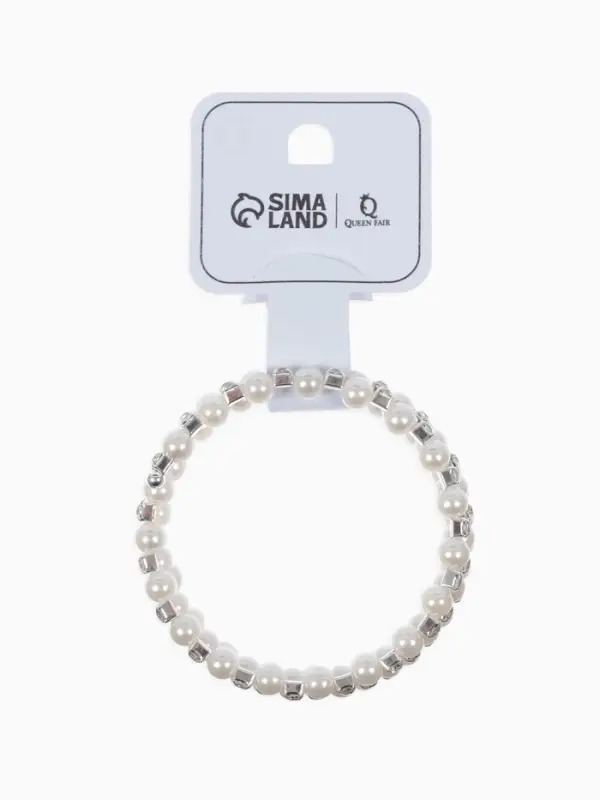 Браслет с жемчугом &laquo;Пружинка&raquo; стразинки, шар № 6, цвет белый в серебре, диаметр бр.6 см