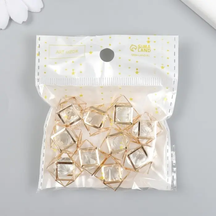 Декор для творчества металл "Многогранник" объёмный золото, кристалл 1,8х1,8 см