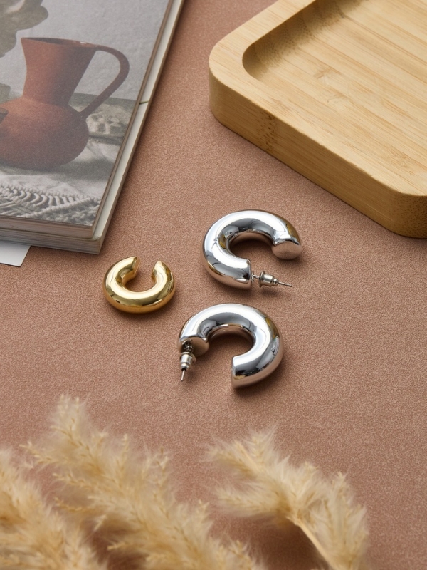 Набор серьги и каффы 3 шт. &laquo;Бублик&raquo; кольца, цвет золото в серебре