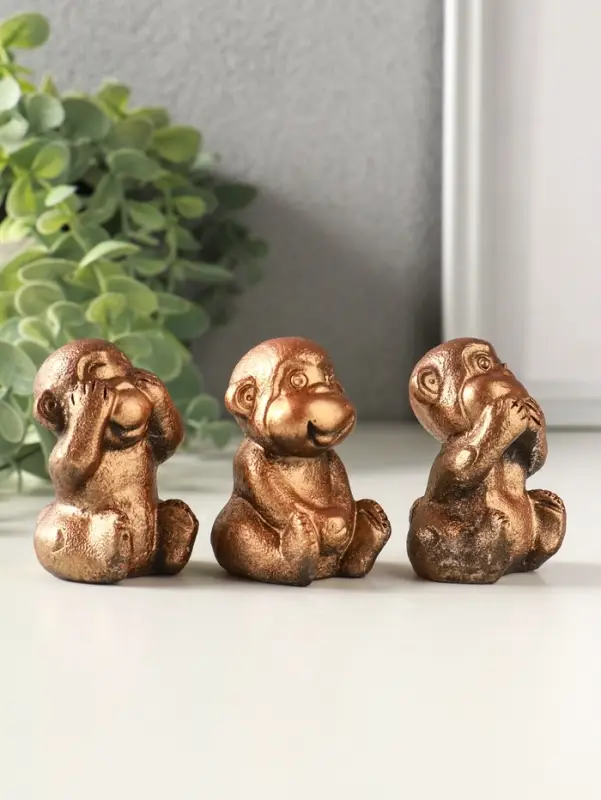 Набор фигурок гипс &laquo;Обезьянки ничего не вижу не слышу не скажу&raquo;, 4 шт., 6 см, под бронзу