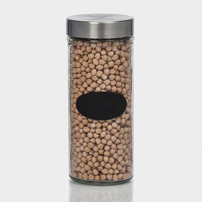 Банка стеклянная для хранения сыпучих продуктов с местом под надпись Доляна &laquo;Премиум&raquo;, 700 мл, 20&times;8 см, с металлической крышкой