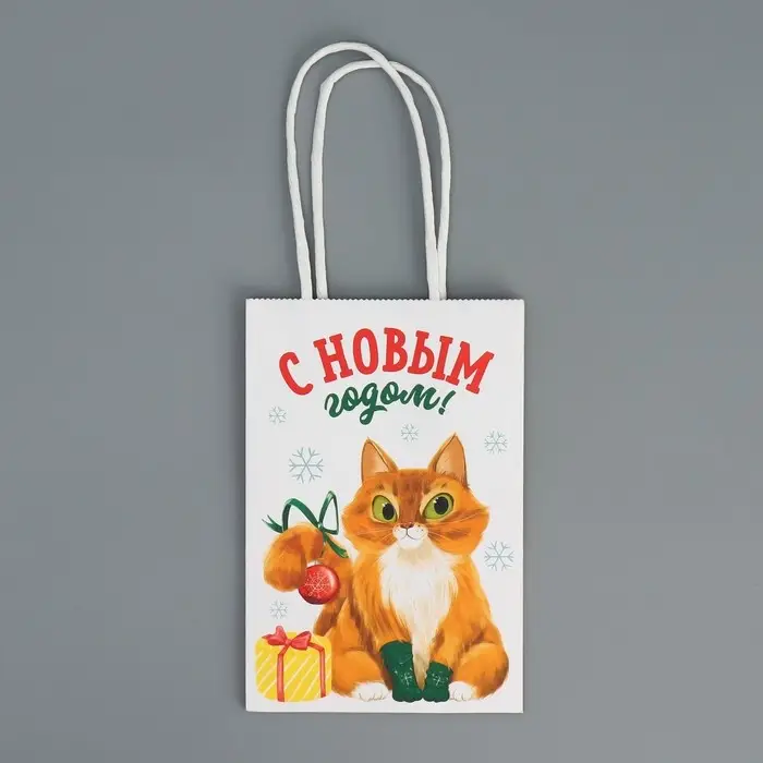 Пакет подарочный новогодний крафтовый &laquo;С Новым годом&raquo;, 15 х 10 х 6 см