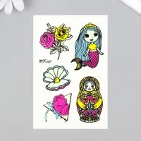 Переводные тату на тело светящиеся цветные &laquo;Матрёшка и русалка&raquo;, 14.3&times;7.5 см