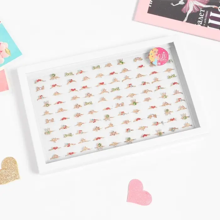 Кольцо детское &laquo;Выбражулька&raquo; со стразами, форма МИКС, цвет МИКС в золоте, фас 100 шт