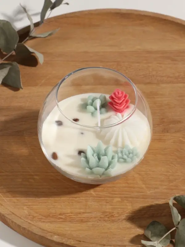 Свеча ароматическая в подсвечнике "Суккуленты" 1 фитиль аромат кофе 11х11х10 см