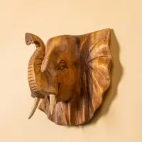 Панно &laquo;Голова слона&raquo;, 32&times;15&times;22 см, дерево Суар, бежевое