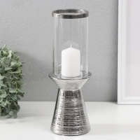 Подсвечник керамика, стекло на 1 свечу "Пустыня" d=8 см серебро 9,5х9,5х27 см