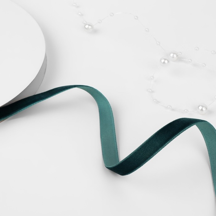 Лента бархатная, 10 мм, 18 &plusmn; 1 м, цвет изумрудный №34