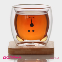 Стакан стеклянный на деревянной подставке Доляна &laquo;Вверх дном&raquo;, 250 мл, 9&times;9 см