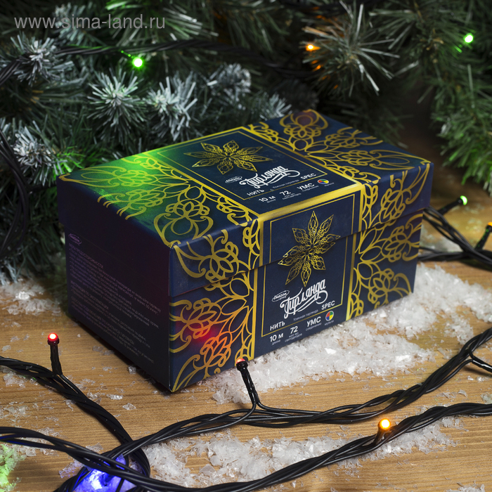 Гирлянда &laquo;Нить&raquo; 10 м, IP44, УМС, тёмная нить, 72 SMD-LED, свечение мульти, 220 В