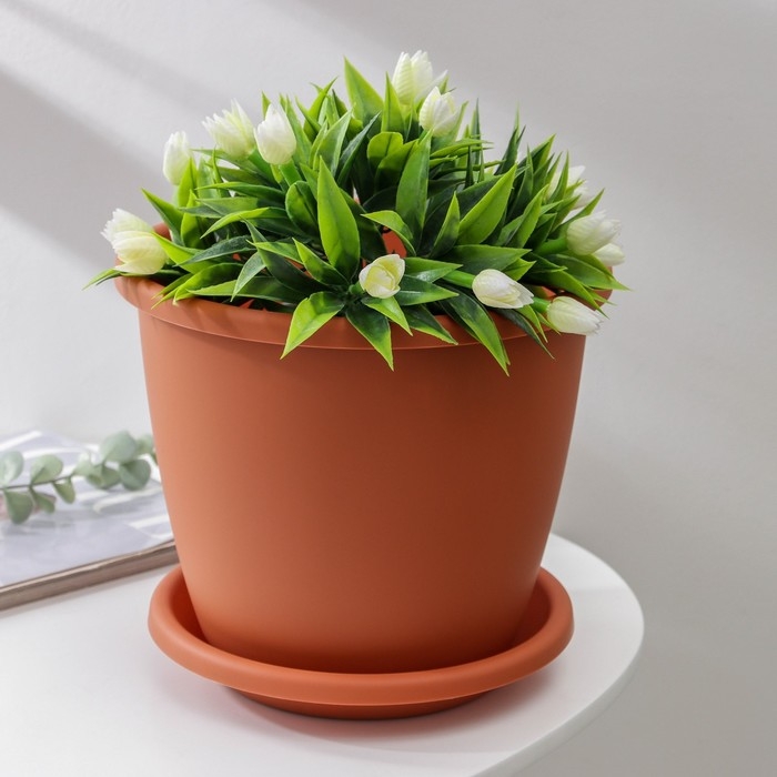 Горшок для цветов с поддоном &laquo;Афина&raquo;, 5,5 л, пластиковый, цвет коричневый