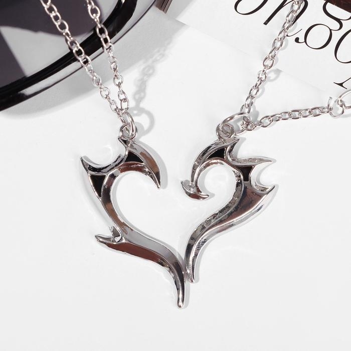Кулоны &laquo;Неразлучники&raquo; горящее сердце, цвет чернёное серебро, 45 см