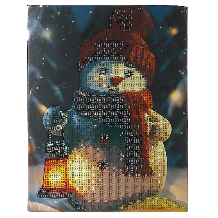 Алмазная мозаика с частичным заполнением на новый год &laquo;Снеговик&raquo; 20 х 25 см