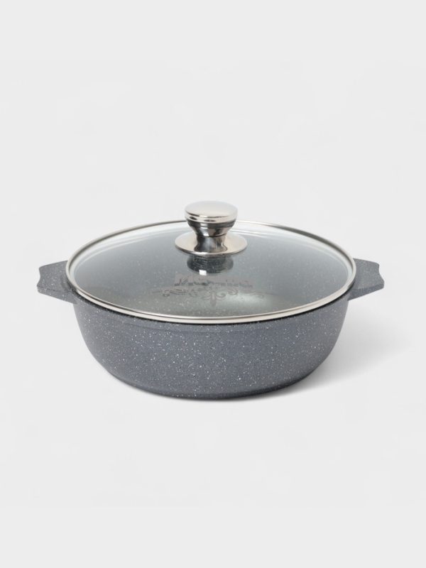 Жаровня Мечта &laquo;Гранит&raquo;, 3 л, d=26 см, h=8 см, антипригарное покрытие, стеклянная крышка, серая