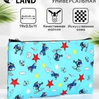 Косметичка-пенал на молнии, плоская, с рисунком, голубая