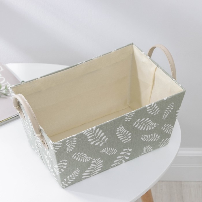 Корзина для хранения с ручками Доляна &laquo;Листья&raquo;, 31,5&times;21&times;21 см, цвет серо-зелёный
