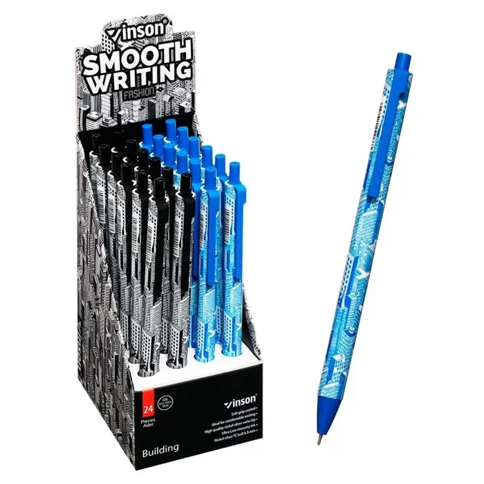 Ручка шариковая автоматическая 0.5 мм, Vinson, синяя масляная, софттач, штрихкод на шт., МИКС