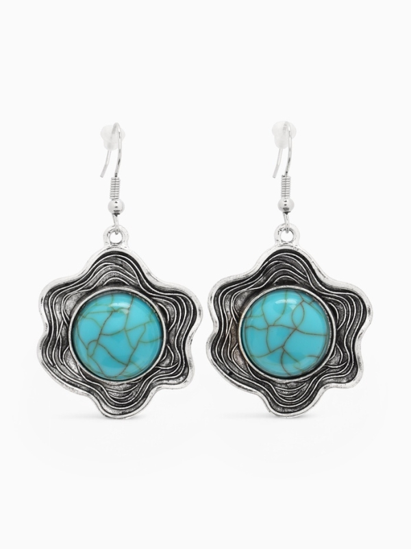 Серьги &laquo;Бирюзовый мир&raquo; круг в волне, голубые в чернённом серебре