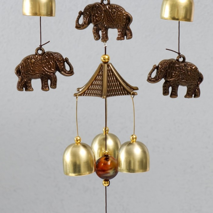 Музыка ветра металл "Слоны и ожерелье" 5 колокольчиков 58 см