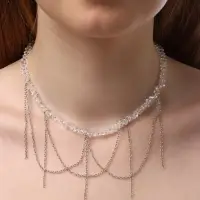 Колье "Дуга" водопад, цвет белый в серебре