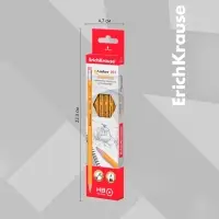 Карандаш чернографитный с ластиком, ErichKrause, Amber 101, НВ, дерево, шестигранный, в коробке, жёлтый корпус