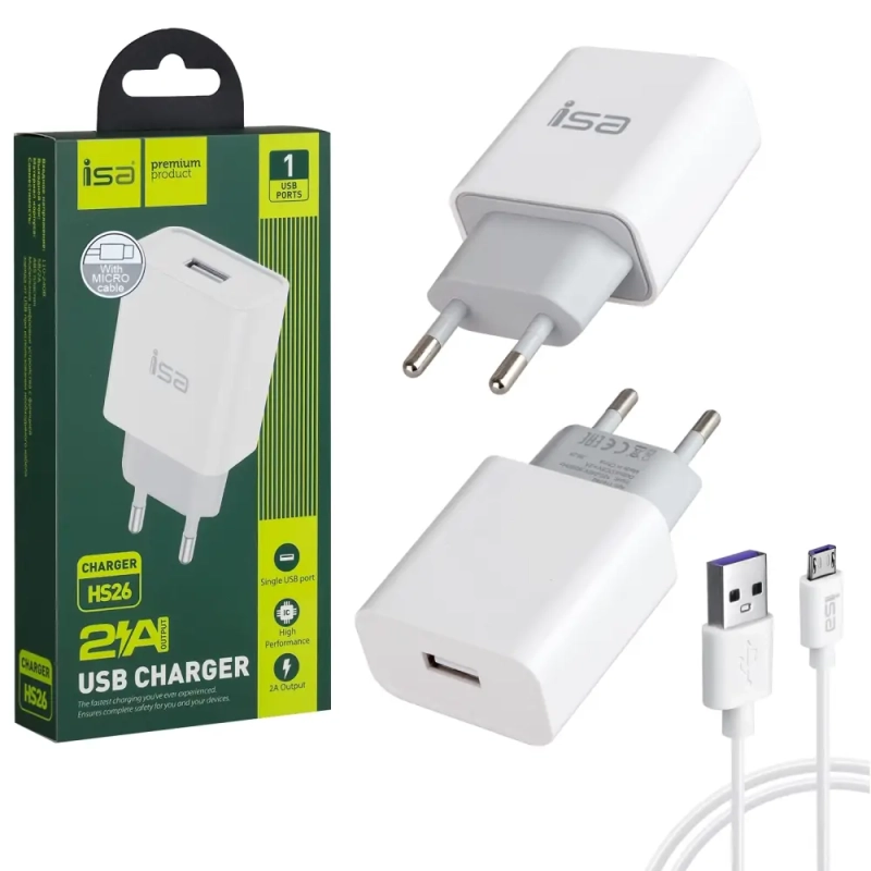 СЗУ HS26 USB на MicroUSB + 2.4A ISA белое