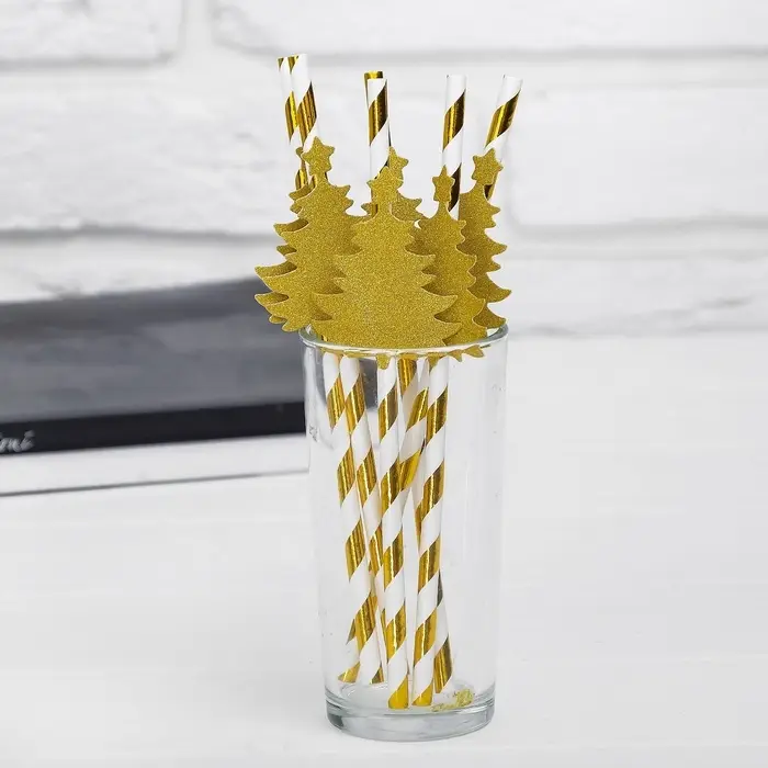 Трубочка для коктейля &laquo;Ёлочка&raquo;, полоска, в наборе 10 штук