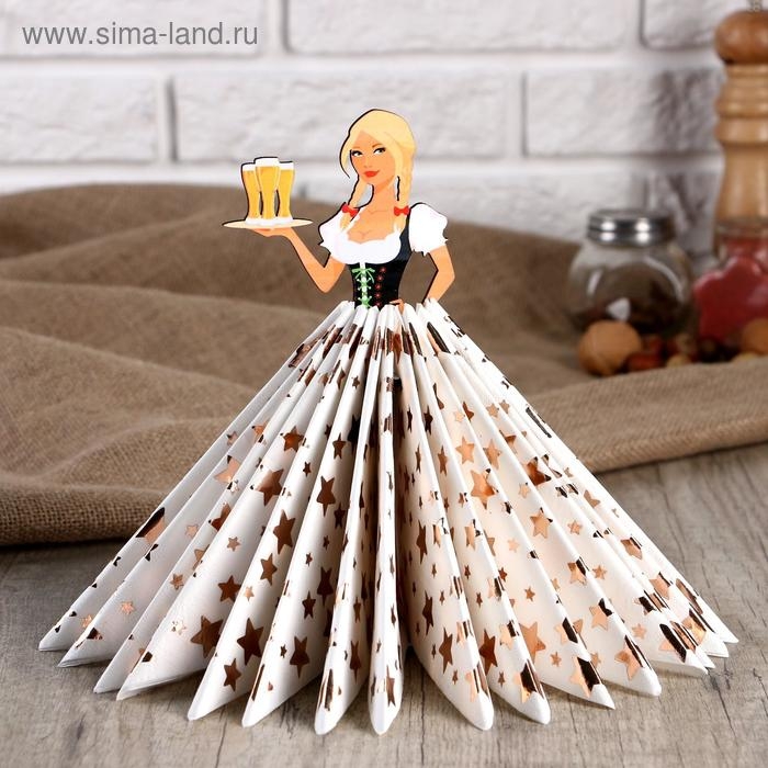 Салфетница деревянная &laquo;Девушка официантка с пивом с косами&raquo;, цветная наклейка