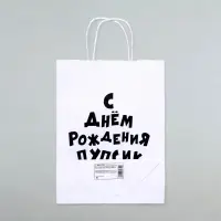 Пакет подарочный с приколами, крафт &laquo;Пупсик&raquo;, белый, 24&times;14&times;28 см, 1 шт.