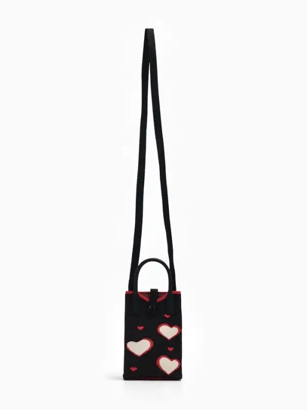 Сумка подр Сердца, 12*4*17, отд на кнопке, дл ремень, черный