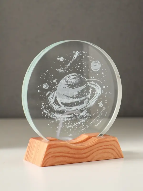 Сувенир стекло свет "Диск. Сатурн" 5хLED d=10 см, USB 10х4х11,4 см