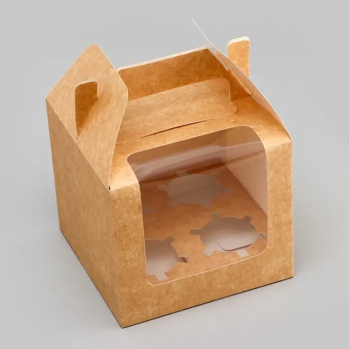 Коробка для 4 капкейков, крафт 16&times;16&times;14 см
