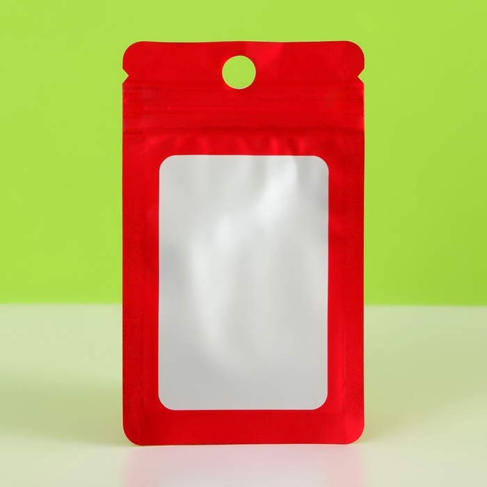 Пакет Зип-лок с окном, с еврослотом, красный, 6 х 10 см набор 20шт  10460415
