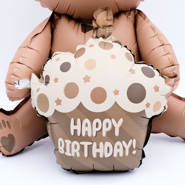 Шар фольгированный 23" &laquo;Мишка с тортом&raquo;, матовый, цвет шоколадный