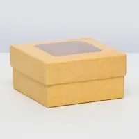 Коробка подарочная складная, упаковка, крышка - дно, с окном, крафт, 10&times;10&times;5 см