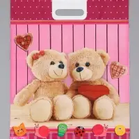 Пакет "Мишутки , полиэтиленовый с вырубной ручкой 38х47 см, 60 мкм