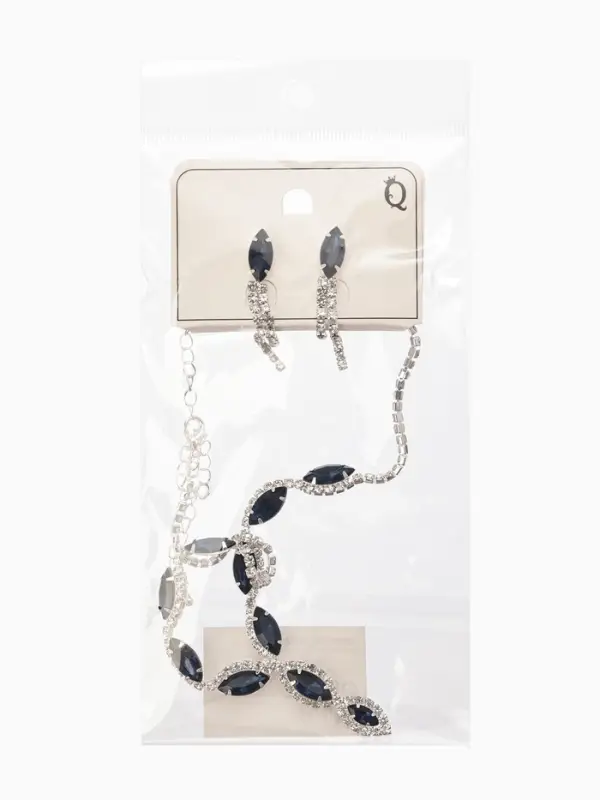 Набор 2 пред-а: серьги, колье "Вечерний шик" лепестки, цвет бело-тёмно-синий в серебре