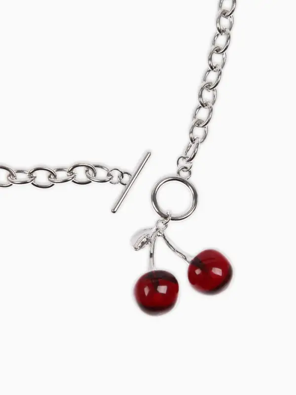 Кулон-цепь крупная "Вишня", цвет красный в серебре 40+удл